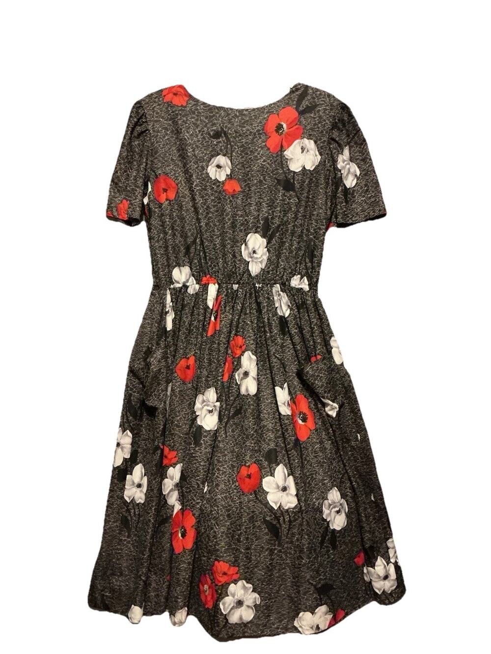 VTG Black Floral Handmade Maxi Dress SZ 14 Stretch Waist Deep Front Pockets